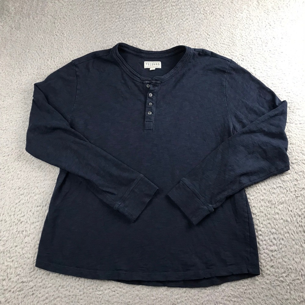 Tecovas Henley Shirt Mens L Navy Blue Long Sleeve 100% Cotton Western